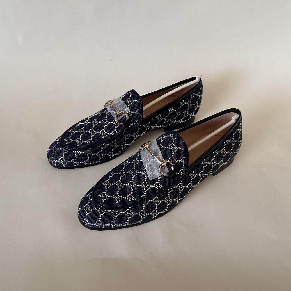 GUCCI Jordaan Loafer Canadian Denim w/ GG Sparkling Crystals Size 8 NIB 836047 - Picture 9 of 12